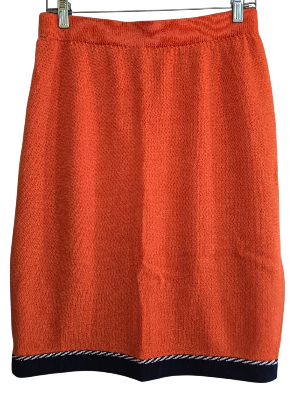 St. John Collection Vibrant 2-piece Cardigan Skirt Set Santana Knit Orange Navy - Picture 6 of 8